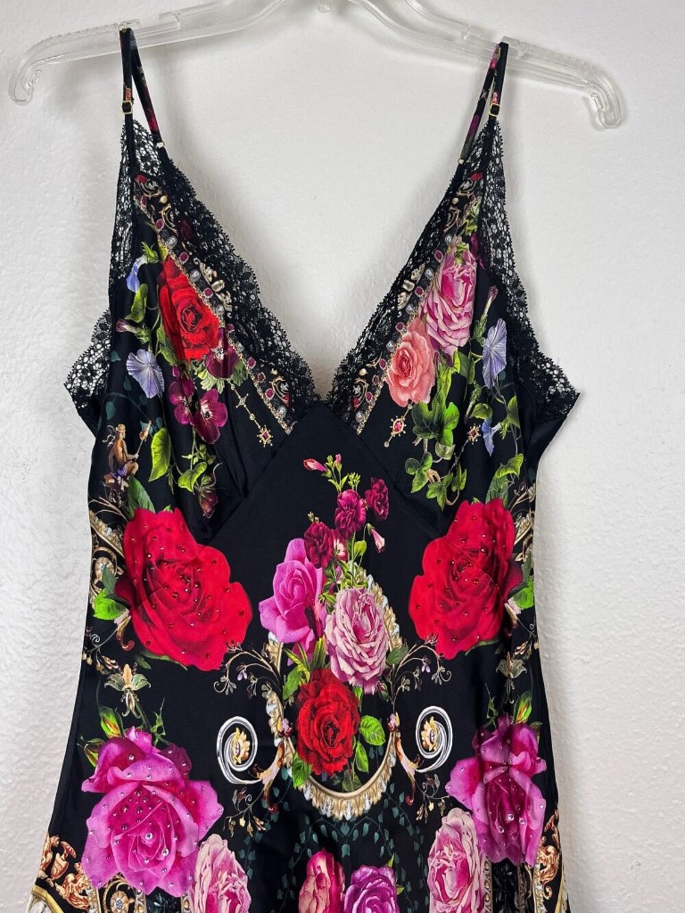 Camilla V-Neck Bias Slip Nightie Womens M Floral Lace "Reservation For Love" NEW - Picture 2 of 12